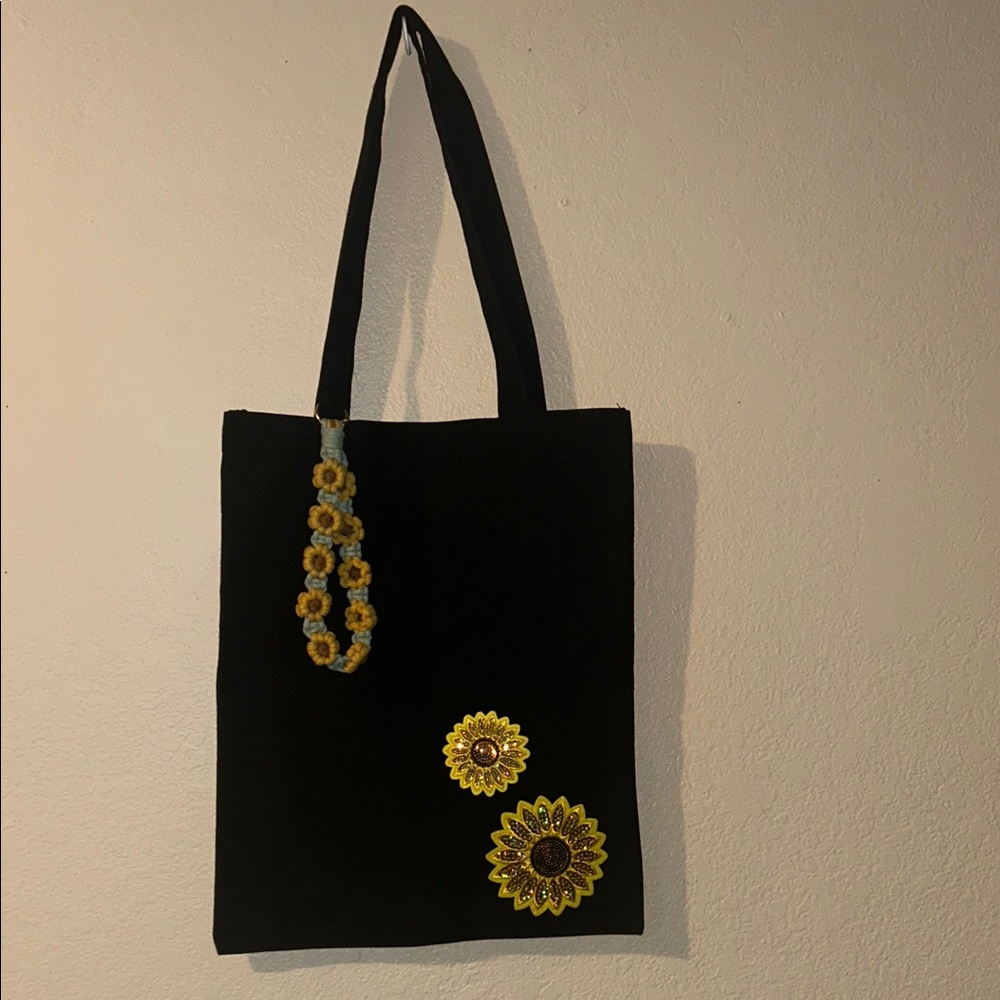 Handcrafted errand bag + key holder bag dangler ( Sunflowers )